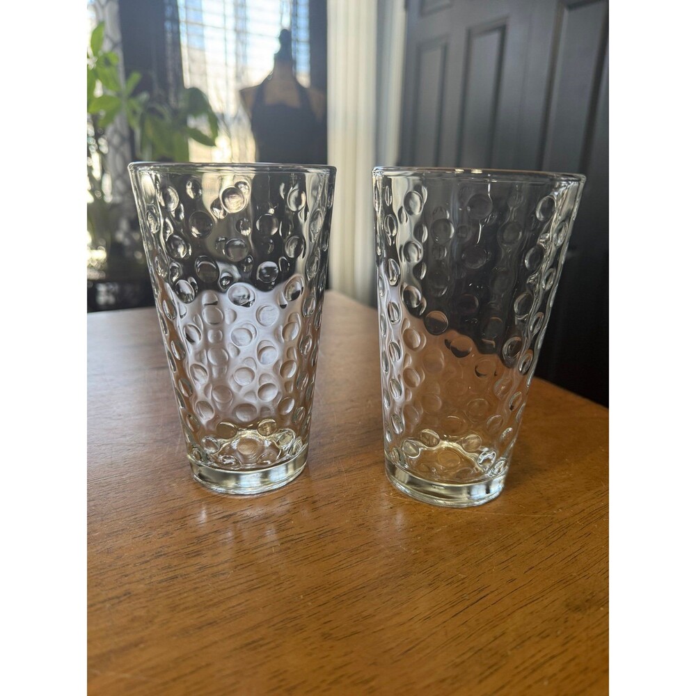 classic vintage Libbey tumblers featuring an inverted optic dot bubble pattern.